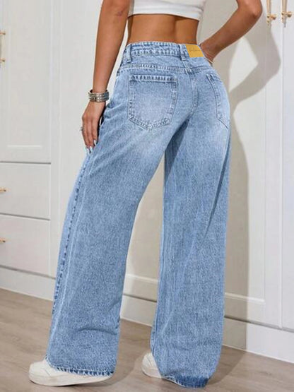 Nuevos jeans de pierna ancha lavados en azul claro para mujer - ajuste holgado y cómodo, casual