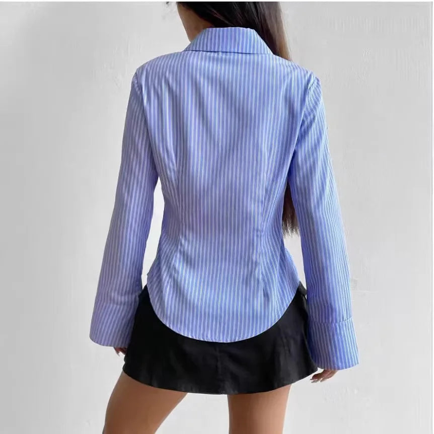 Top ajustado de rayas con cuello polo para mujer - Moda primavera/verano, estilo americano moderno