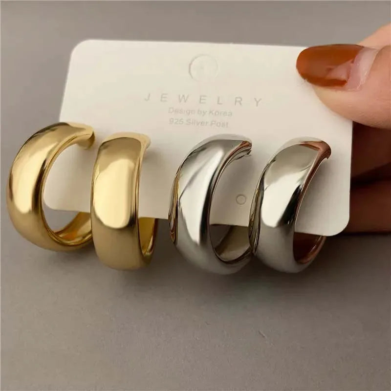 Aros grandes dorados, geométricos coreanos, de metal, para mujer, pendientes colgantes retro, joyería de moda