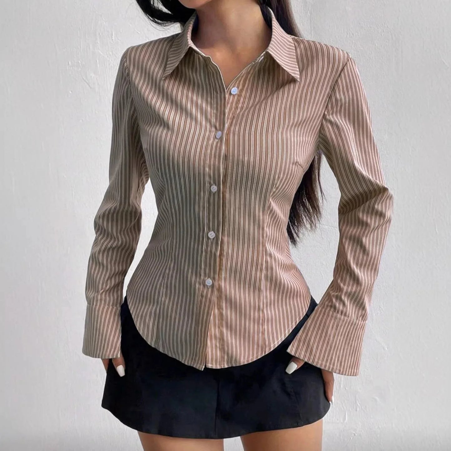 Top ajustado de rayas con cuello polo para mujer - Moda primavera/verano, estilo americano moderno