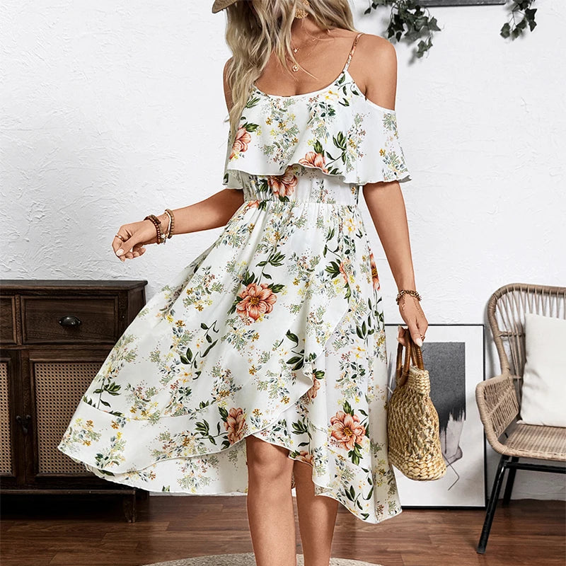 Vestido midi de tirantes elegante con estampado floral para mujer