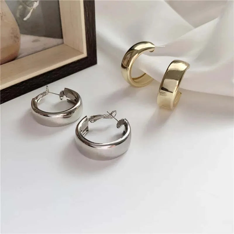 Aros grandes dorados, geométricos coreanos, de metal, para mujer, pendientes colgantes retro, joyería de moda