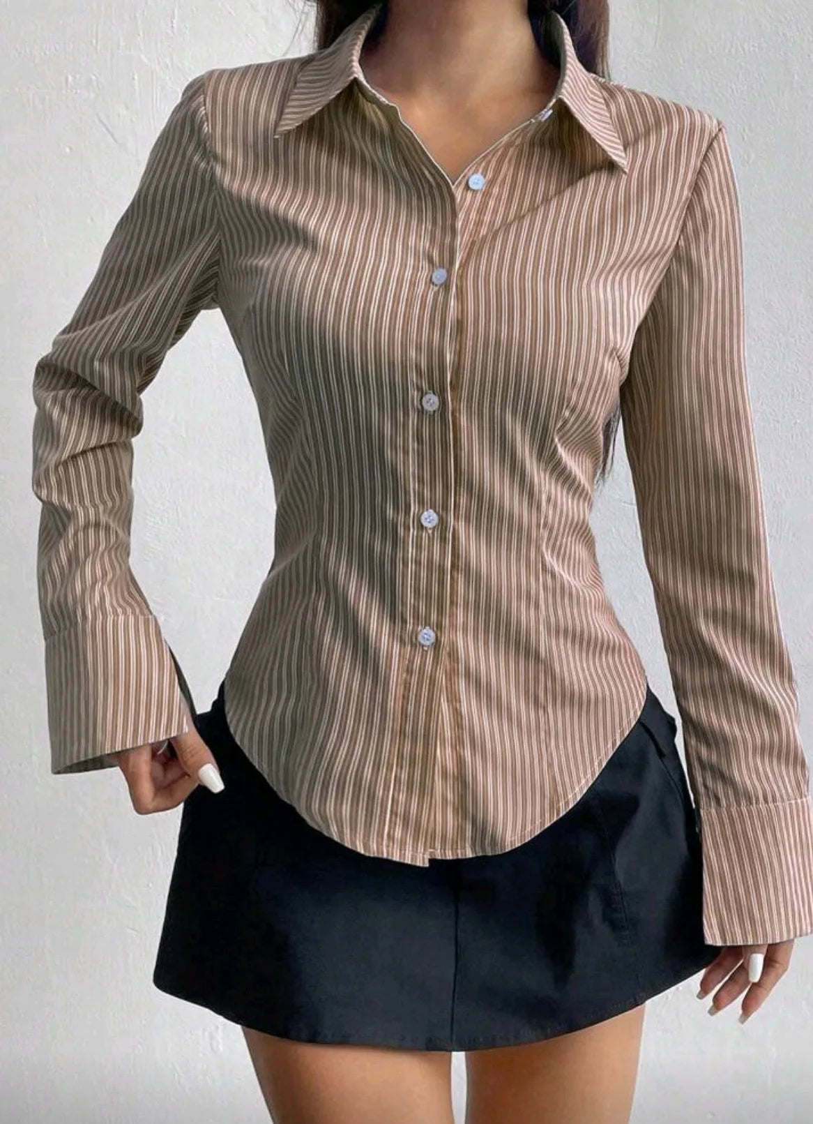 Top ajustado de rayas con cuello polo para mujer - Moda primavera/verano, estilo americano moderno