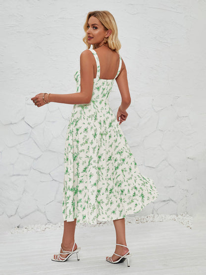 Vestido midi sin mangas para mujer con estampado floral y abertura en la pierna – look veraniego y fresco