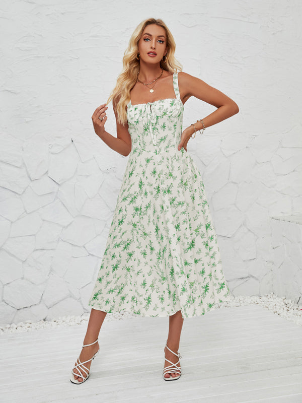 Vestido midi sin mangas para mujer con estampado floral y abertura en la pierna – look veraniego y fresco