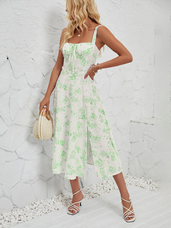 Vestido midi sin mangas para mujer con estampado floral y abertura en la pierna – look veraniego y fresco