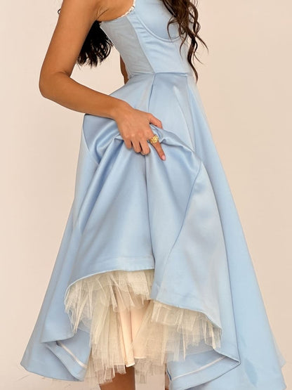 Vestido midi de tul azul Cenicienta - Silueta etérea y elegante