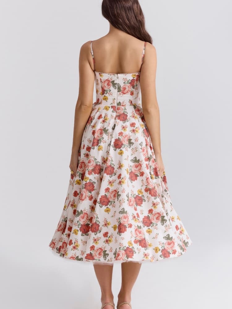 Vestido midi de tul con estampado de rosas italiano romántico