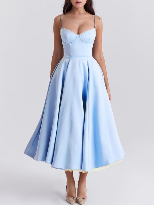 Vestido midi de tul azul Cenicienta - Silueta etérea y elegante