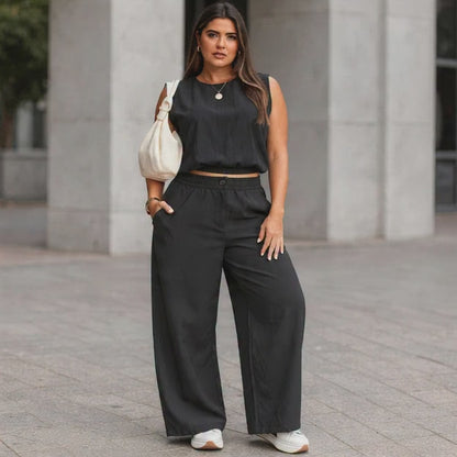 Conjunto Casual de Verano | Top Sin Mangas y Pantalón Ancho con Bolsillos