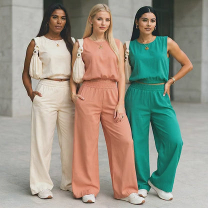 Conjunto Casual de Verano | Top Sin Mangas y Pantalón Ancho con Bolsillos