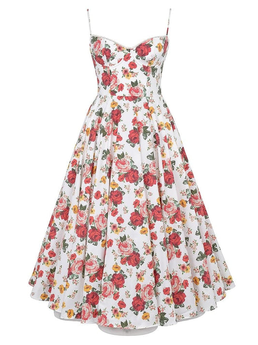 Vestido midi de tul con estampado de rosas italiano romántico